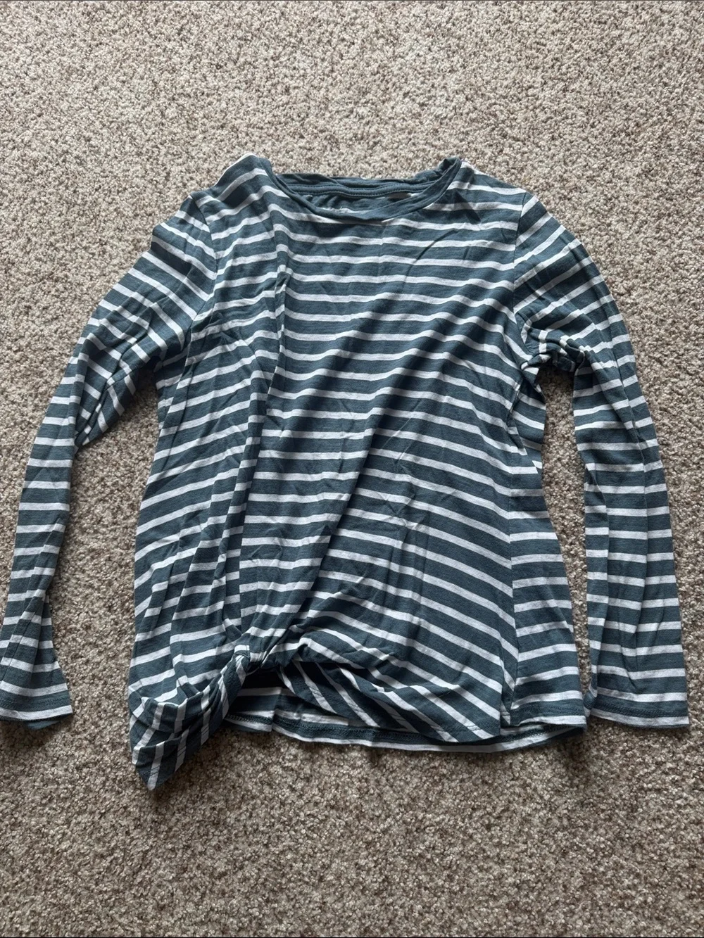 Striped Knot-Front Long-Sleeve Tee - Blue & White
